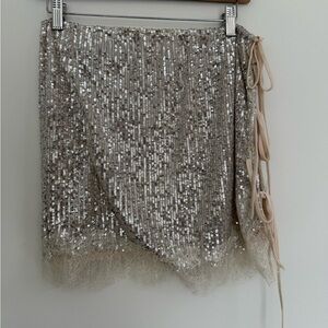 Free People Asymmetrical Sequin Skirt in Silver and Cream